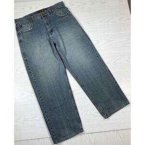 Vintage Y2K Baggy Jeans Men 36x30 Royal Blue Denim Hip Hop Skater Faded Grunge